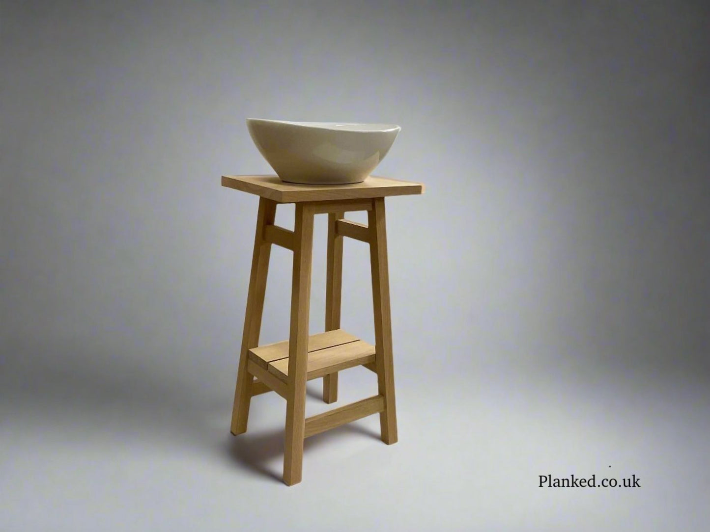 Solid Oak Splay Vanity Basin Wash Stand - slatted shelf